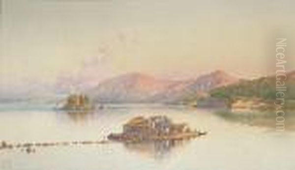 View Of Corfu With Pontikonissi And Vlacherna Oil Painting by Spyridon Scarvelli