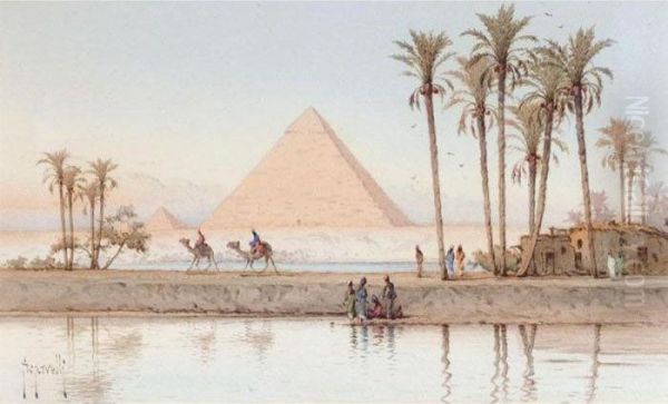 The Pyramids At Giza Oil Painting by Spyridon Scarvelli