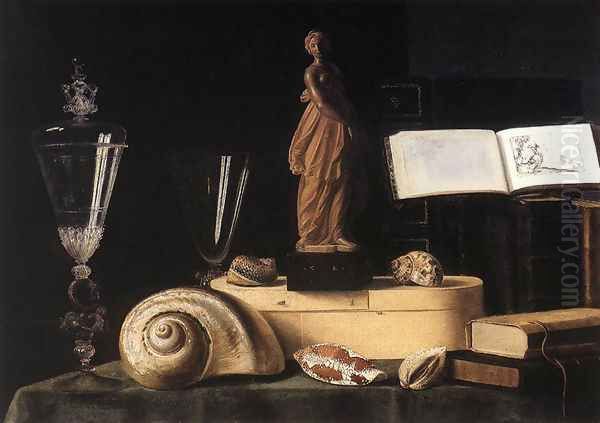 Still-Life with Statuette and Shells Oil Painting by Sebastien Stoskopff