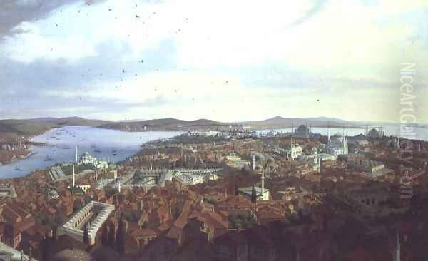 Panorama of Constantinople from the Suleymaniye Camii, 1844 Oil Painting by Hubert Sattler