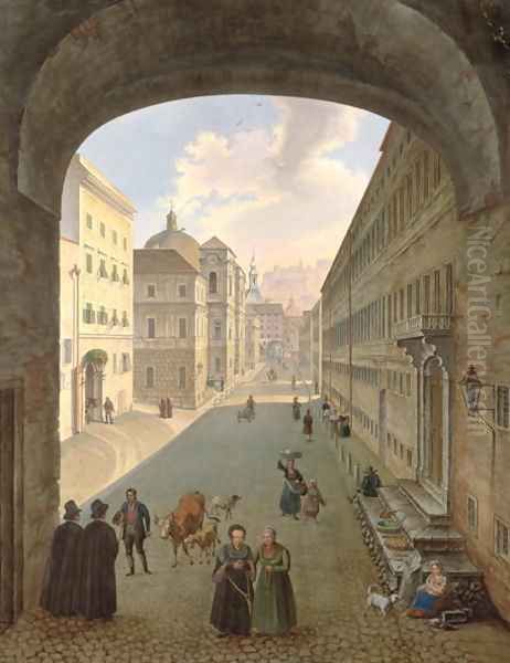 Palais Lodron, Salzburg, 1833 Oil Painting by Hubert Sattler