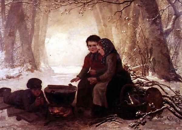 A Cold Winters Day Oil Painting by Henri van Seben