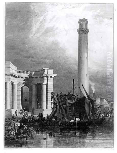 The Shot Tower and Waterloo Bridge, engraved by G. Cooke, 1832 Oil Painting by George Clarkson Stanfield