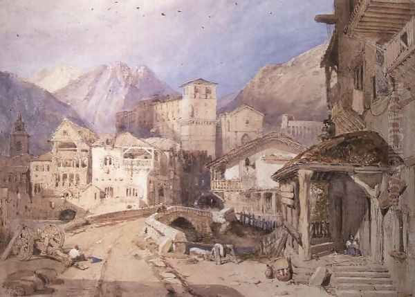 Village in the Tyrol Oil Painting by George Clarkson Stanfield