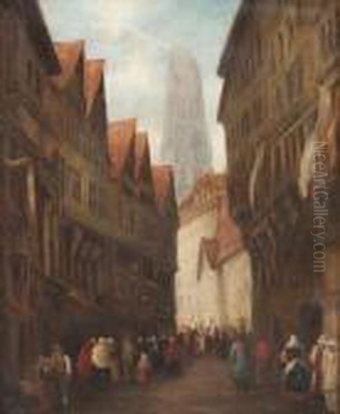 Seitengasse In Rouen Mit Blick Auf Kathedrale Oil Painting by Henry Thomas Schafer