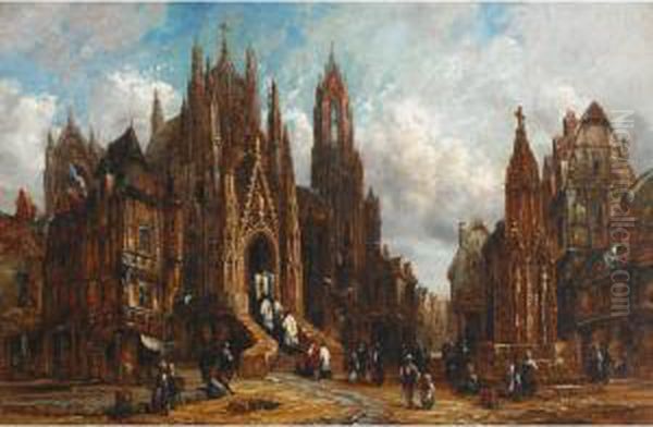 Street Scene In Flanders Oil Painting by Henry Thomas Schafer