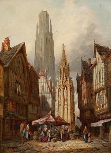 Rouen, Normandy, Place De La Croix Dest.pierre Oil Painting by Henry Thomas Schafer