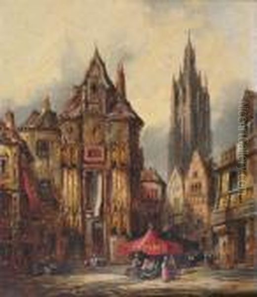 Nurenburg, Germany; Cathedral At Evreux, France Oil Painting by Henry Thomas Schafer