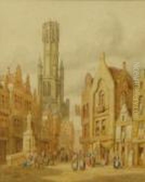 Inscribed Bruges Belgium Oil Painting by Henry Thomas Schafer