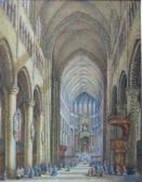 Interior Of St Martin's Cathedral, Ypres Oil Painting by Henry Thomas Schafer