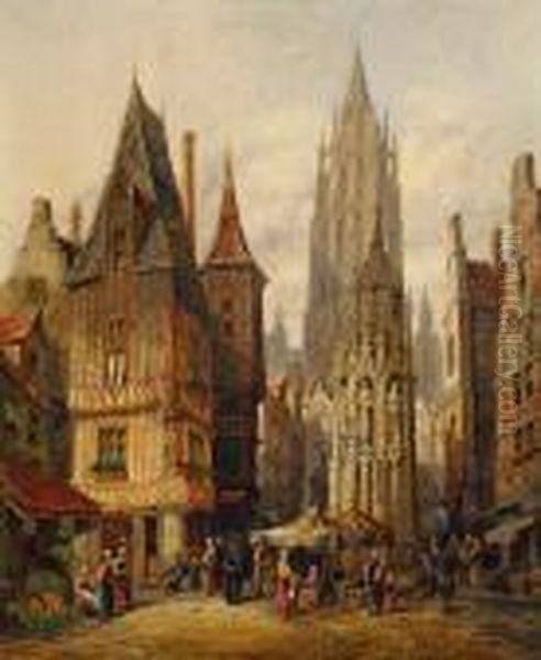 Markt In Rouen Oil Painting by Henry Thomas Schafer