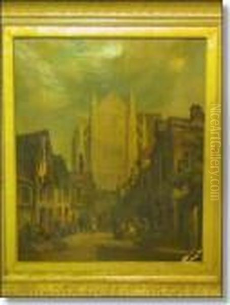 Streetscene With Cathedral Oil Painting by Henry Thomas Schafer