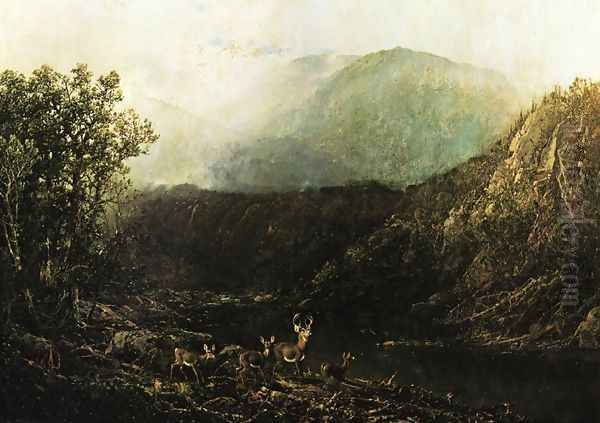 Deer in Landscape Oil Painting by William Louis Sonntag