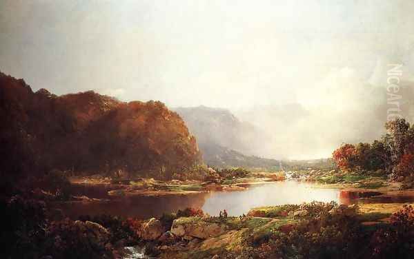 Fishermen in the Adironcacks, Hudson River Oil Painting by William Louis Sonntag