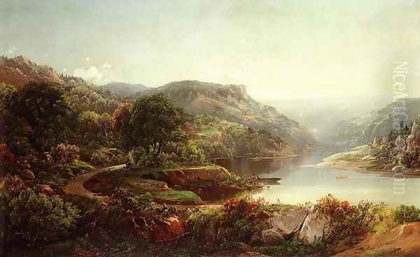 Boating on a Mountain River Oil Painting by William Louis Sonntag