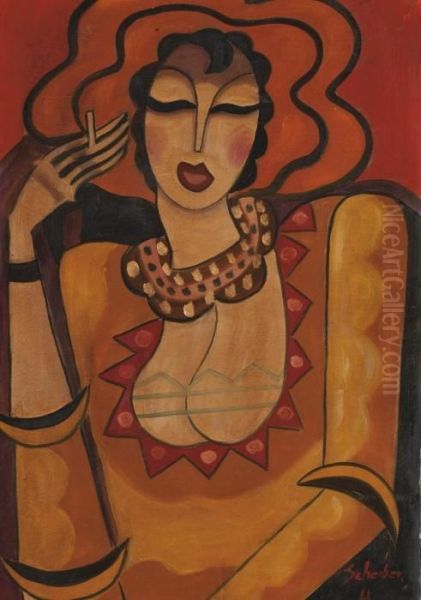 Portrait De Femme A La Cigarette Oil Painting by Hugo Scheiber