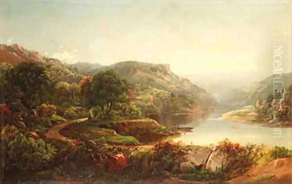 Boating on a Mountain River 2 Oil Painting by William Louis Sonntag