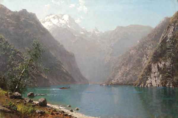 Boating on a mountain lake Oil Painting by William Louis Sonntag