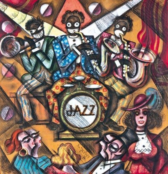 Jazz Oil Painting by Hugo Scheiber