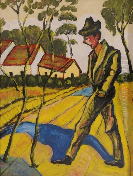 Uomo A Passeggio Oil Painting by Hugo Scheiber