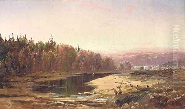 Fishing Along the Creek Oil Painting by William Louis Sonntag