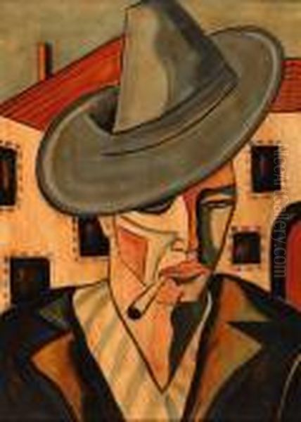 Figure With Hat Oil Painting by Hugo Scheiber