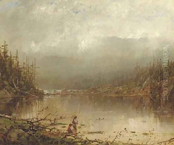 Fishing Along the River Oil Painting by William Louis Sonntag