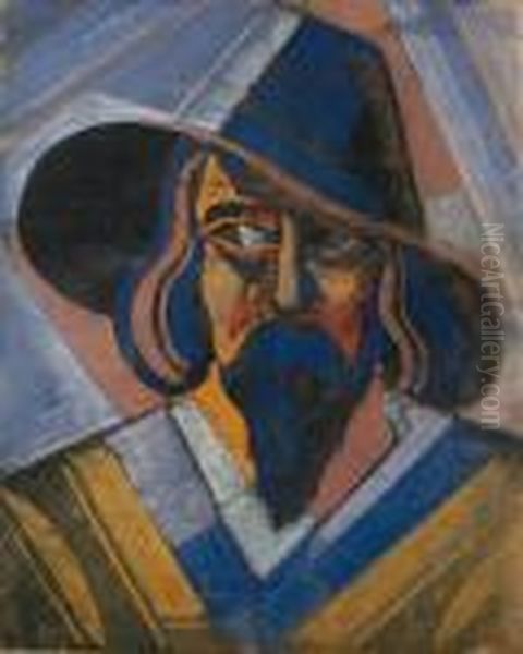 Portrait Of Man With Hat And Beard Oil Painting by Hugo Scheiber