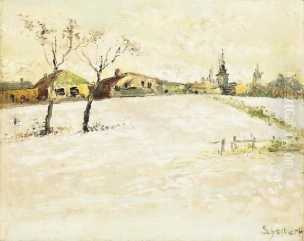 Winter Landscape Oil Painting by Hugo Scheiber