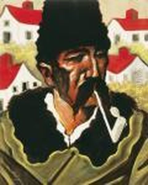 Man Smoking His Pipe Oil Painting by Hugo Scheiber