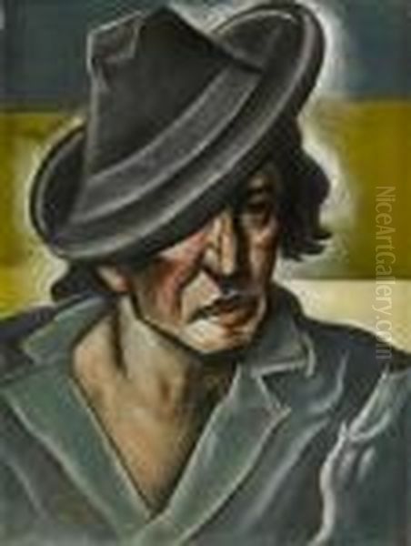 Man With Black Hat Oil Painting by Hugo Scheiber