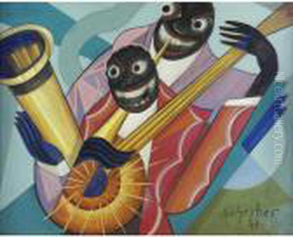 Jazz Musicians Oil Painting by Hugo Scheiber