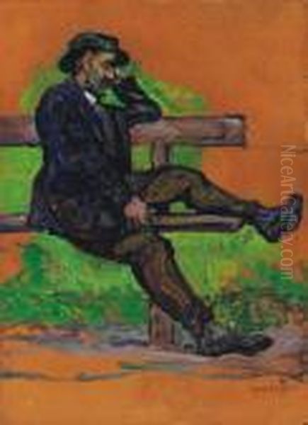 On A Bench In The City Park Oil Painting by Hugo Scheiber