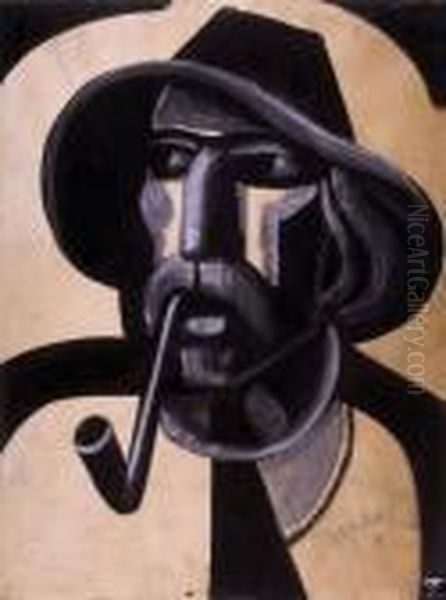 The Pipe Smoker Oil Painting by Hugo Scheiber