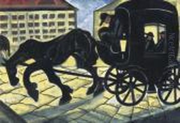 Hansom Cab Oil Painting by Hugo Scheiber