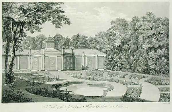 A View of the Aviary and Flower Garden at Kew, from Plans, Elevations, Sections and Perspective Views of the Gardens and Buildings at Kew in Surry, by Sir William Chambers 1726-96, engraved by Charles Grignion, published 1763 Oil Painting by Thomas Sandby