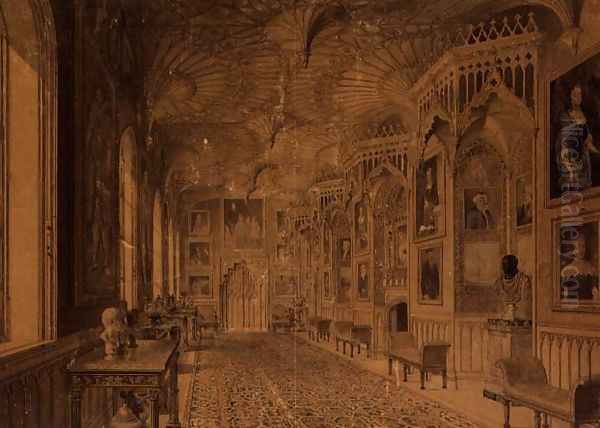 Long Gallery at Strawberry Hill, Twickenham Oil Painting by Thomas Sandby