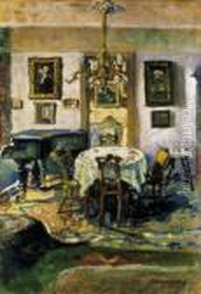 The Artist's Home Oil Painting by Hugo Scheiber