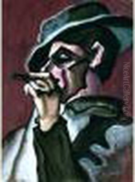 Homme Au Cigare Oil Painting by Hugo Scheiber