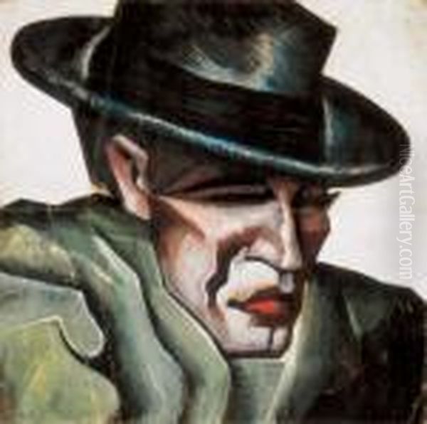 Man In Hat Oil Painting by Hugo Scheiber