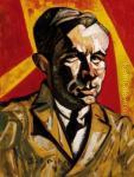 Portrait With Red-yellow Background, Early 1920s Oil Painting by Hugo Scheiber