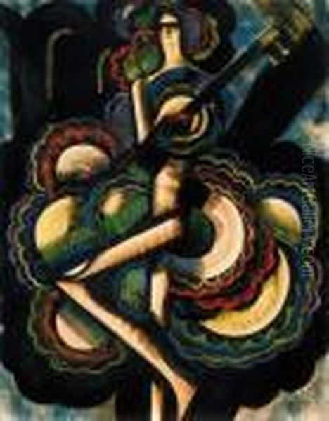 Dancer With A Guitar Oil Painting by Hugo Scheiber