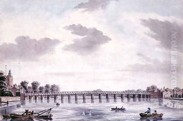 View of Old Battersea Bridge Oil Painting by Thomas Sandby