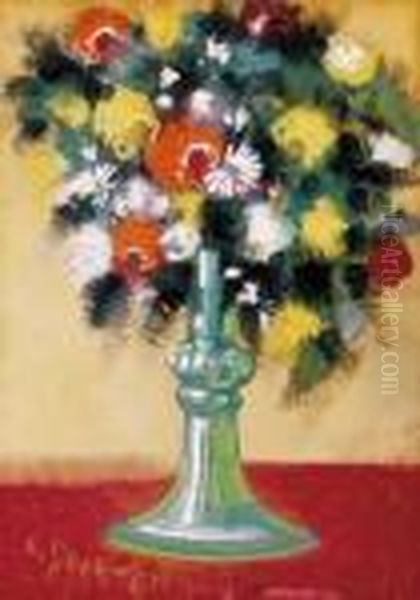 Still-life Of Flowers In A Green Vase Oil Painting by Hugo Scheiber