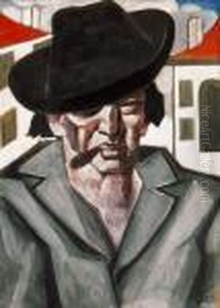 Man In A Hat Oil Painting by Hugo Scheiber