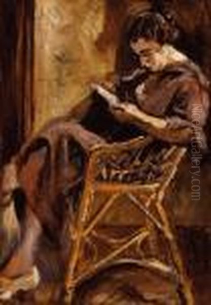 Reading Woman Oil Painting by Hugo Scheiber