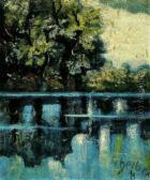 Riverside Oil Painting by Hugo Scheiber