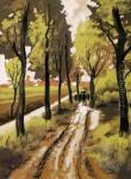 Walk In The Park Oil Painting by Hugo Scheiber