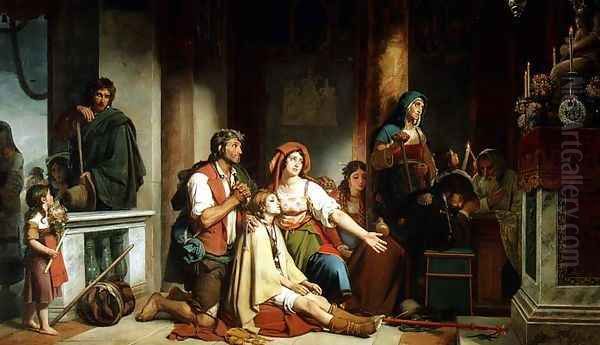 The Prayer to the Madonna, 1831 Oil Painting by Jean-Victor Schnetz