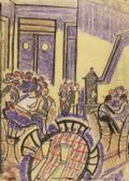 Cafe Oil Painting by Hugo Scheiber